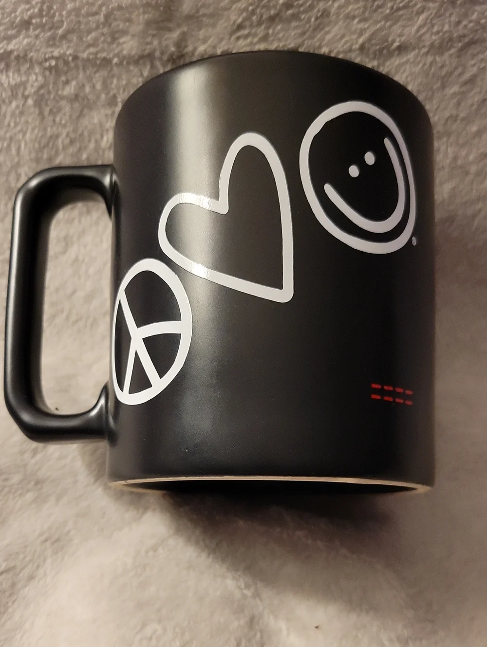 Peace Love World Cogfee Or Tea Mug. Red, Black, And White